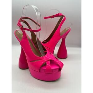 Fashion Nova Rumor Has It Neon Pink Funky Heel Strappy Pebbled Platforms Size 8